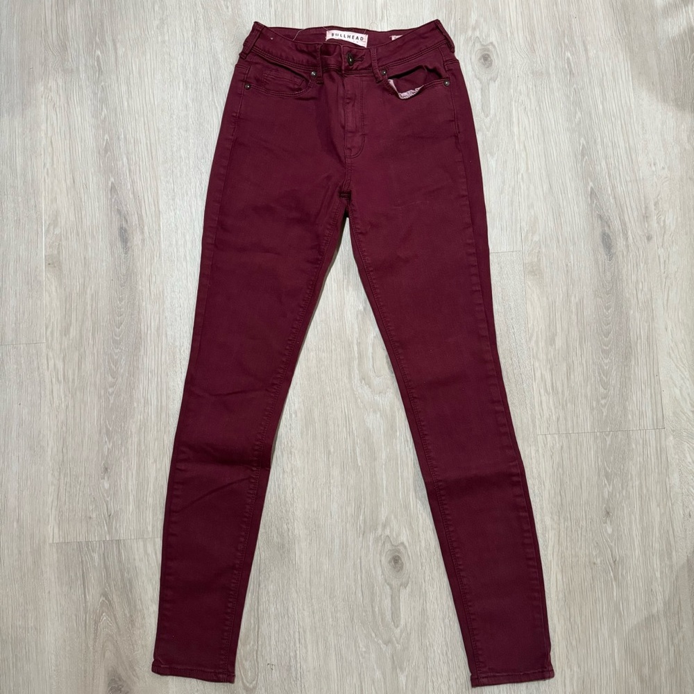 pacsun bullhead maroon burgundy red  high waisted rise skinny denim jeans pants